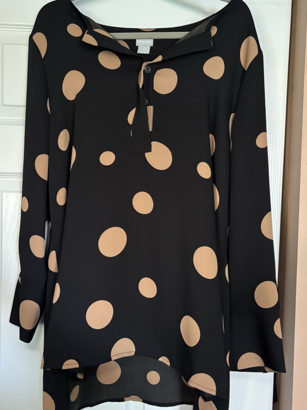 Chico's Black Top with Tan Polka Dot Print